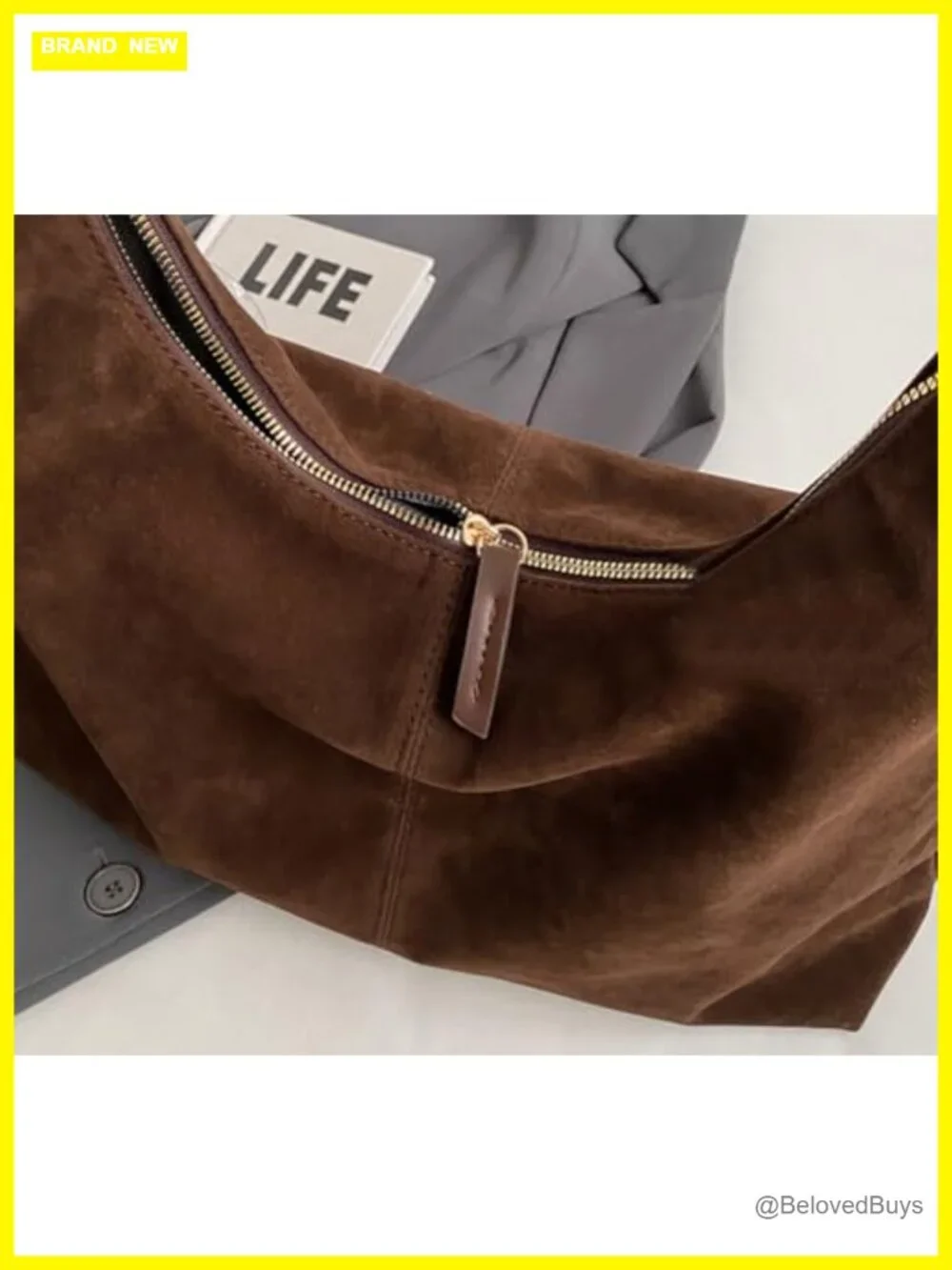Faux Suede Hobo Shoulder Bag Tote Fall Winter Work Travel Handbag